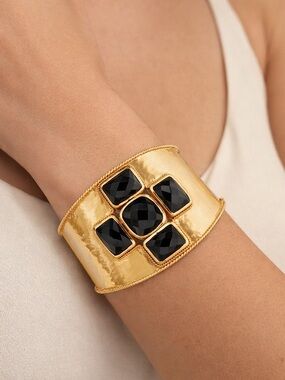 Julie Vos Savoy Cuff Gold Obsidian Black